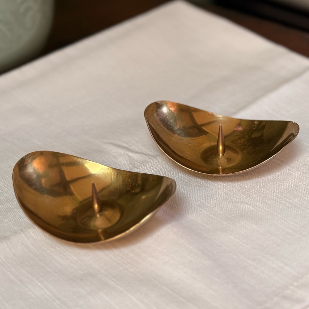 Vintage Pair Brass Candle Holders